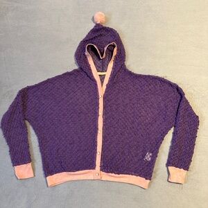 Whimsical Crochet Hooded Cardigan Elf Sack Women's Med/Lg Purple Knit Fairycore